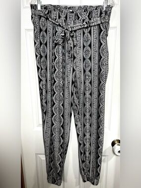 Y2K Mudd Pants Joggers Jogger Pants Boho High Rise Blk/White Paper Bag Pants XL